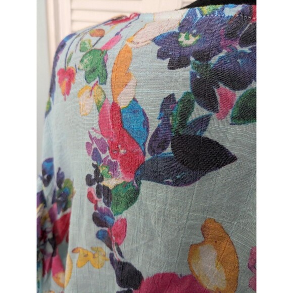 Zac & Rachel Blouse Womens 3X Aqua Floral Top Flutter Sleeve Ruffle Lightweight - Picture 10 of 13